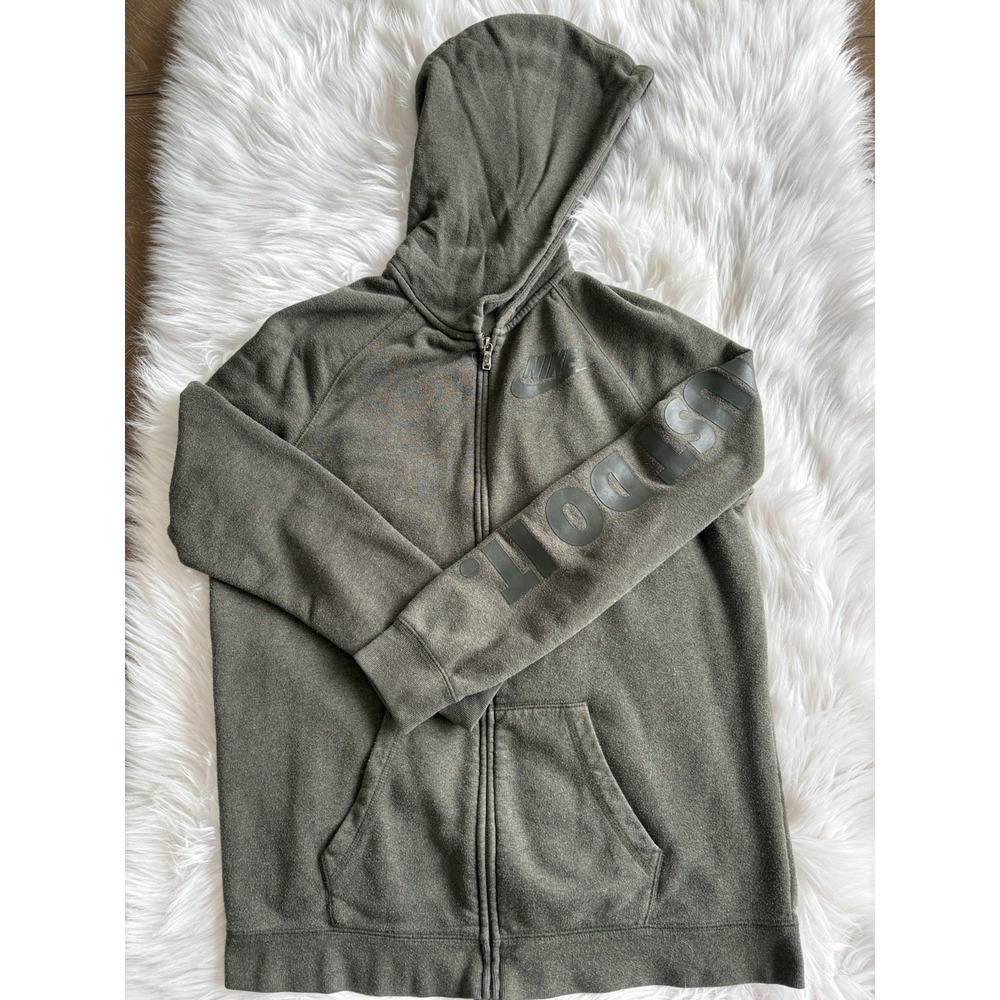 Nike‎ Mens Just Do It Full Zip Hoodie Olive Green Fleece 718818-383 Size M